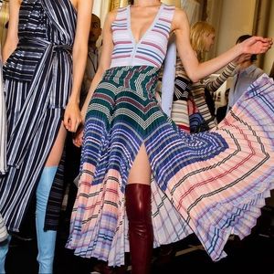 Altuzarra Multicolor Ribbed Knit Pleated Dress